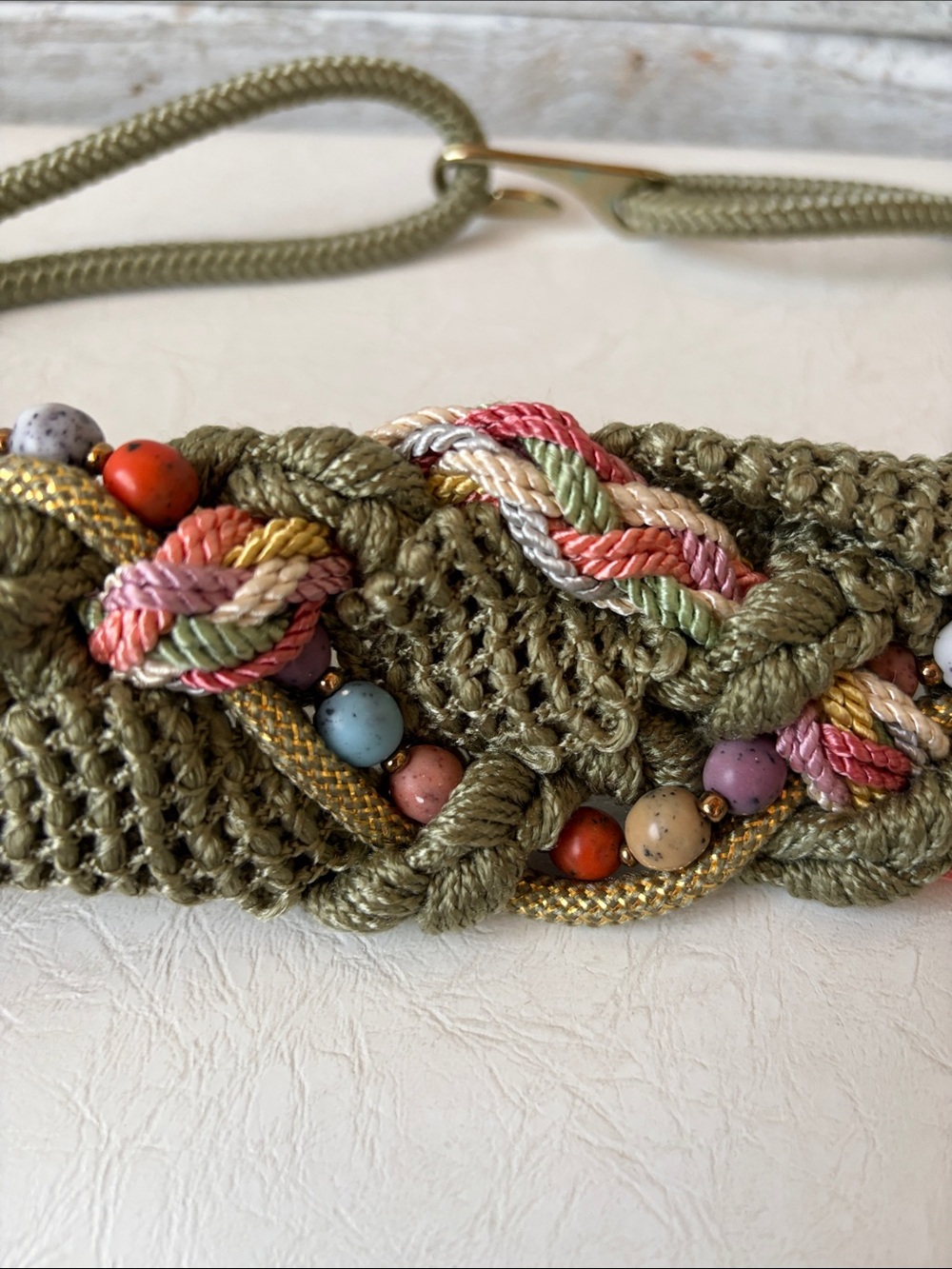 Rare Vintage 80s Bohemian Macramé Belt with Decorative Beadwork - Picture 6 of 10
